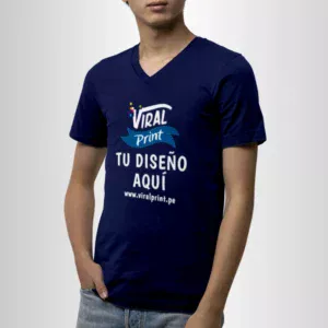 Polo cuello V azul acero para hombre con estampado personalizado