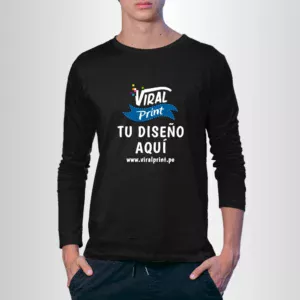 Polo manga larga negro para hombre con estampado personalizado